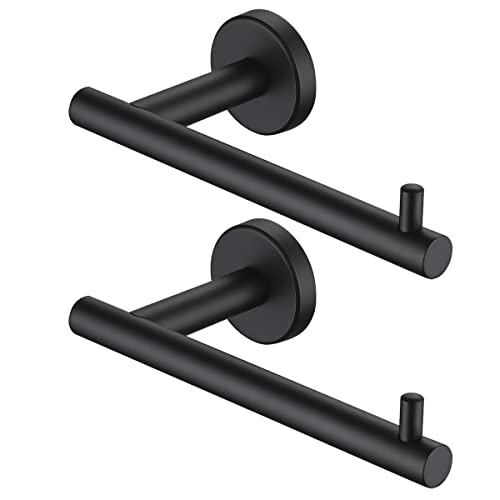 JQK Black Toilet Paper Holder, 5 Inch 304 Stainless Steel Thick 0.8mm Tissue Paper Dispenser, Matte Black Wall Mount 2 Pack, TPH100-PB-P2