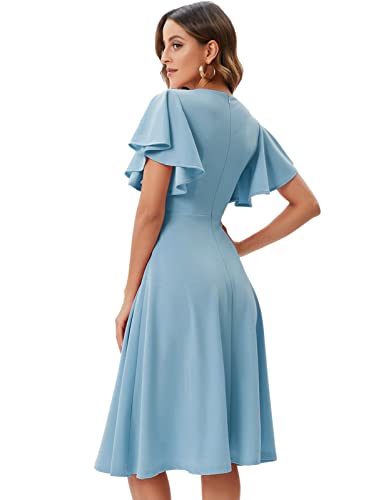 Image of Bridesmay Women's Formal Wedding Guest Dress for Women 2026 Short Sleeve Fit and Flare Tea Party Dresses