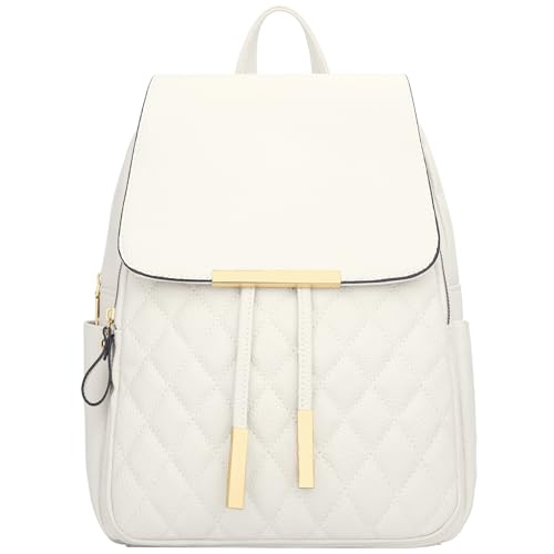 Image of KKXIU Quilted Trendy Leather Backpack Purse for Women and Ladies Shoulder Travel Daypacks Bags (White)