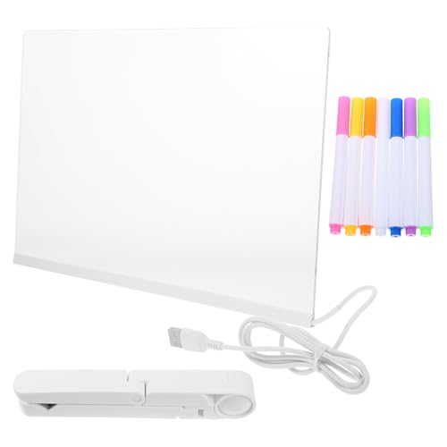 JECOMPRIS Tablero de Notas Acrílico Luminoso USB Transparente para Escritorio, Tablero de Escritura Borrable 7 Bolígrafos de Colores, Suministros Hogar y Oficina, Pizarra Creativa
