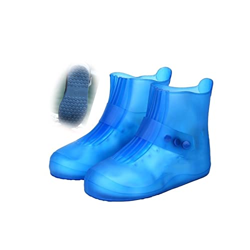 Botas impermeables de silicona para lluvia con alta elasticidad, cubierta plegable con abertura amplia para fácil colocación y protección contra nieve y barro, aptas para todas las estaciones (Color: Azul, Talla: Large) miniatura 1