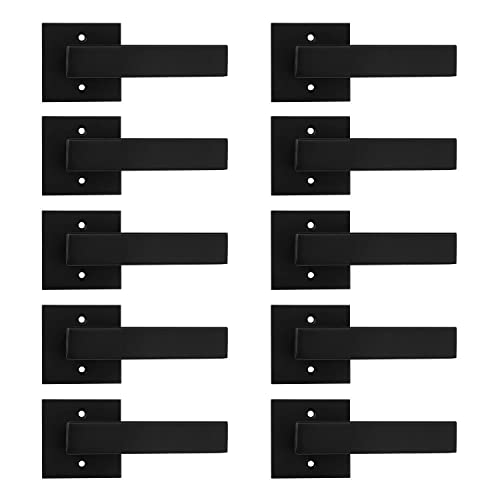 Probrico 10 Pack Dummy Door Lever,Single Sided Door Handle for Closets French Doors,Interior Square Non-Turning Doorknob Set with Black Finish,Easy Installation Pull Lever