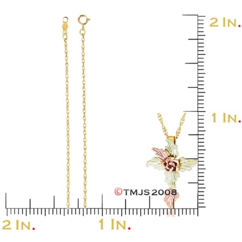 10k Yellow Gold 3D Rose Cross Pendant Necklace for Women, Teen Girls, 12k Green and Rose Gold Flower Accents with Jewelry Box and 18 Inches Chain4