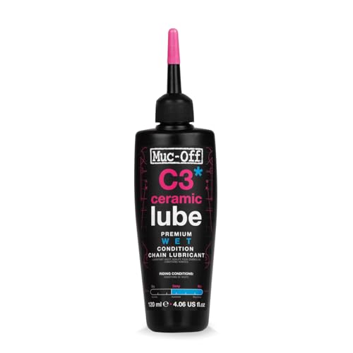 Muc Off C3 Ceramic Wet Chain Lube, 120 Milliliters - Premium Bike Chain Lubricant with UV Tracer Dye...