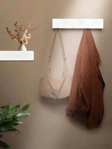 WJUAN Perchero de Pared con Estante, Colgador con 5 Ganchos Ocultos, Colgador Toalla Baño y Llaves, para Entrada Recibidor, Dormitorio, Baño, Blanco - imagen 5