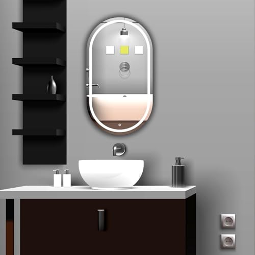 Image of Creative Arts n Frames LED Wall Mount HD Mirror with 3 Color Light Tone for Home Wall Living Room Bedroom Bathroom Hotel Decor Items (18x24 inch Capsule)