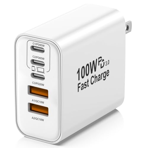 Image of 100W USB C Charger Block,5-Port Super Fast Charging for iPhone Laptop iPad | GaN charge supports simultaneous multi-device charging,compact design for travel and desktop,reduces clutter and saves space