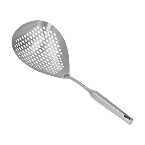 Skimmer Ladle, Kitchen Skimmer Spoon, 304 Stainless Steel Slotted Spoon Food Grade Long Handle Large Flow Skimmer Spoon (Silver)