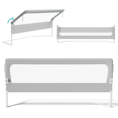 Hebitod Barrera de cama de 180 x 68 cm, protección anticaída para cama – Barrera de cama semiplegable para bebés y niños pequeños, altura regulable 72 – 86 cm, pie trapezoidal estable, tela Oxford de