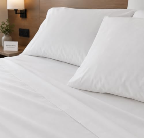 Parure de lit infroissable blanche 50% coton lit double avec 2 taies - 5