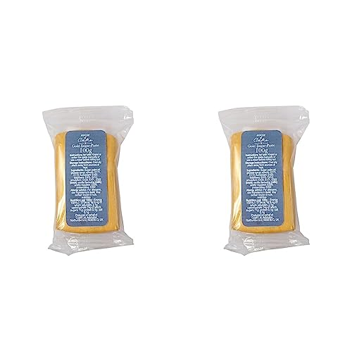 House of Cake Metallic Gold Edible Sugar Paste, Fondant Icing for Modelling, Marbling, Lettering, & Creating Shapes, Add a Shiny Smooth Finish to Cakes & Cupcakes - Gold 100g (Pack of 2)