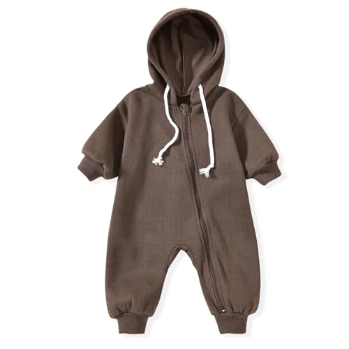 Image of Unutiylo Unisex Baby Boys Girls Long Sleeve Infant Baby Zipper Hooded Jumpsuits Romper Loose Outfit Clothes