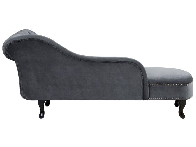 Image of Velvet Modern Chesterfield Chaise Lounge Couch 166 X 63 X 76 for Your Loving Space (Dark Grey, Right Arm)