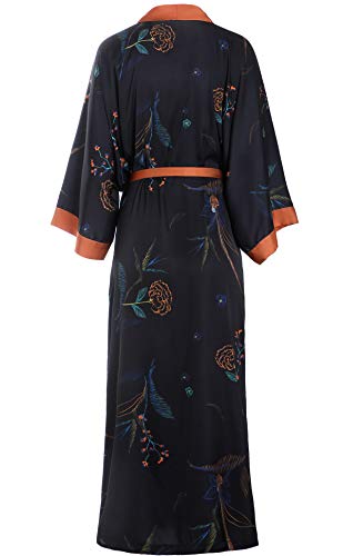 Aensso Long Soft Silk Y Kimono Robes For Women, Black Floral Lightweight Wedding Robe #TOP1