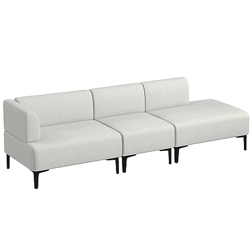 HOMCOM Sofá Modular de 3 Piezas para 3 Personas, diseño Moderno y Minimalista, Tela de cojín Grueso con Patas de Acero Negro - 250 x 75 x 70 cm - Blanco