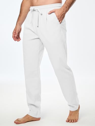 JMIERR Mens Cotton Pants Casual Elastic Waist Drawstring Lightweight Summer Beach Trousers with Pockets2