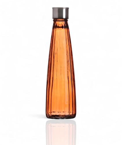 WESTCRAFT Botellas de agua de cristal de colores, 750 ml, estilo vintage, herméticas, para zumos, bebidas, botellas de agua (6 colores pastel a elegir) (naranja lineal)