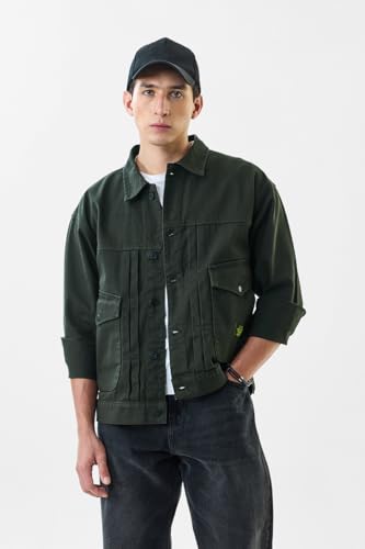 Image of SNITCH Men Casual Jacket | Relaxed Fit Point Collar Solid Style Full Sleeve | 100% Cotton Twill Weave Durable Design With 4 Pockets For Everyday Outings Wear