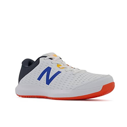 New Balance Tênis masculino 696 V4 Hard Court, Branco/laranja vibrante, 8 Wide