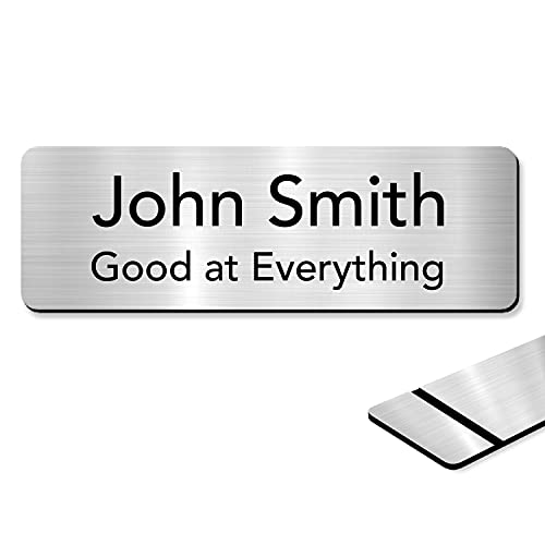 cmart555 - Custom Engraved Name Tag Badges – Personalized Identification with Pin or Magnetic Backing (3x1in, Brushed Silver - Black Text)