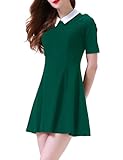Aphratti Women's Short Sleeve Peter Pan Collar Cute Skater Dress Fit and Flare A-Line Casual Dresses Green Small