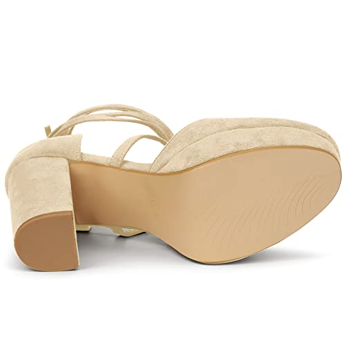 Allegra K Allegra K Women's Lace Up Platform Strappy Chunky Heels Beige Pumps 8 M US