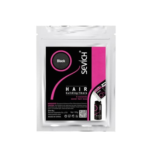 SEVICH Reconstruction de Cheveux - Fibres de Kératine de Nature pour l'amincissement des cheveux, Fibres Capillaires Densifiantes, recharge 100g noir