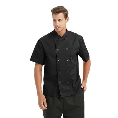 TopTie Unisex Short Sleeve Chef Coat Jacket, Black by TopTie - Image 2