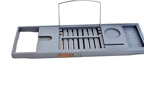 Unibos Extendable Bath Tub Caddy Bathroom Trays with Tablet Phone Slots, Candle Mug/Cup Holder, Bathroom Organiser Soap Holder - Grey (Grey)