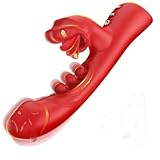 QRRQ Dildo Vibrator Roter 3-in-1 Sex Spielzeug für die Frau mit 25 Vibro-Modi, G-Punkt & Klitoris-Stimulator, IP65 Wasserdicht, Magnetladung