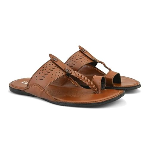 Image of STANPHORD Men Kolhapuri Chappals | Ethnic Thong Slippers Faux Leather | Cushioned Footbed | Festive Wedding Casual Daily Wear (TPMN 30006)