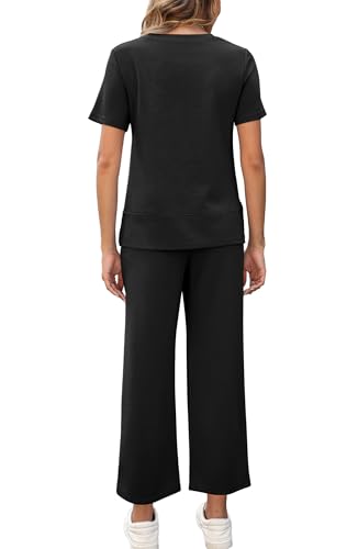 Image of XIEERDUO Women's Side Slit Lounge Sets 2026 Fashion 2 Piece Travel Outfits Cozy Loungewear Wide Leg Tracksuits S-3XL