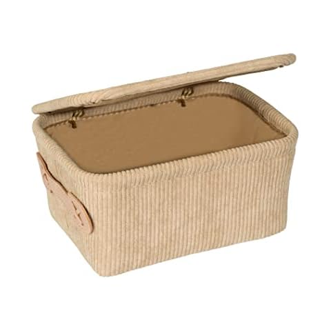 WENKO Badkorb Anela mit Deckel, Korb in weichem Cord-Design aus 100 % Polyester mit Griff aus Kunstleder zum Aufbewahren und Ordnen Cover
