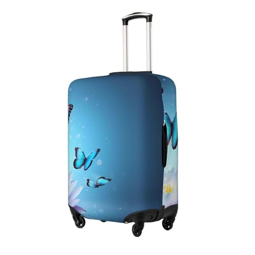 Butterflies And Waterlily In Water Print Luggage Cover Washable Elasticated Suitcase Covers TSA Approved Stylish Dust and Scratch Resistant Case Protector for Kids and Adults2