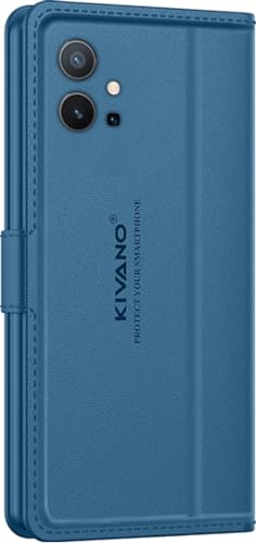 Image of KIVANO LUXE Compatible for Vivo T1 5G / Vivo Y75 5G / iQOO Z6 5G Luxury Handmade Leather Magnetic Flip Folio Case | Card Holder & Kickstand | Slim Protective Cover | Unisex - Blue