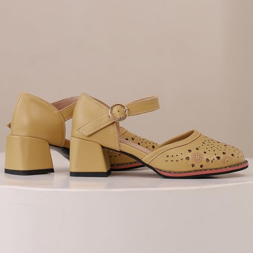 Women's Mary Jane Shoes Round Closed Toe Chunky Heel Block Hollow Out Ankle Strap Buckle Sandals Wedding Party Dress Pumps3