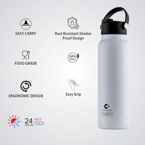 Image of CLAY CRAFT VACBOTT Phantom Double Walled |18 Hour Hot and 24 Hours Cold Water Bottle Vacuum Insulated|Flask Bottle 900ML, 1 Pcs|Easy to Carry|Hiking|Travel Bottle|BIS Certified|1 Year Limited Warranty