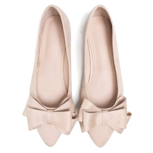 Image of SAILING LU Womens Bowknot Ballet Flats Pointy Toe Suede