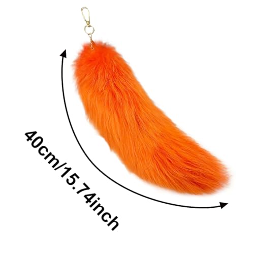 Image of 15.75 Inch Long Fluffy Faux Fur Tail Keychain, Fake Animal Tails for Handbags Backpacks Charm Tassel Ornaments (Tangerine)