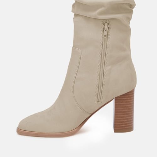 Juliet Holy Womens Knee High Boots Chunky High Heel Square Toe Side Zipper Wide Calf Boot 5