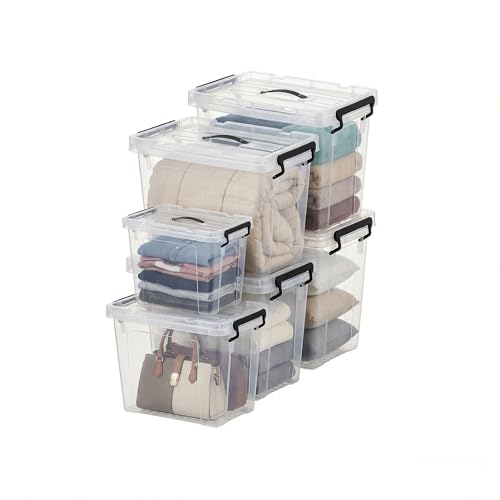 Image of 6 Pack Clear Storage Bins with Lids, 288 QT (4 Pack-60 QT, 1 Pack-28 QT, 1 Pack-20 QT) Stackable Plastic Organizer for Home, Office, Garage, BPA-Free, Heavy-Duty with Secure Latches & Handles
