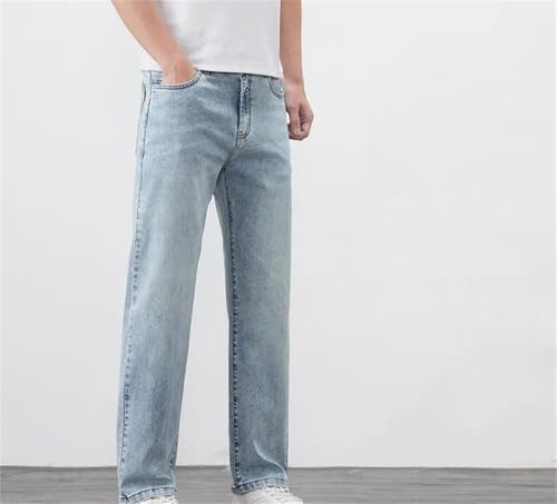 Men's Summer Thin Straight Denim Jeans Washed Retro Style Light Business Casual Trousers2