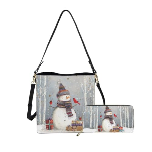 Image of HUGS IDEA Leather Purses and Handbag for Women Bucket Bag with Wrist Wallet 2 Packs