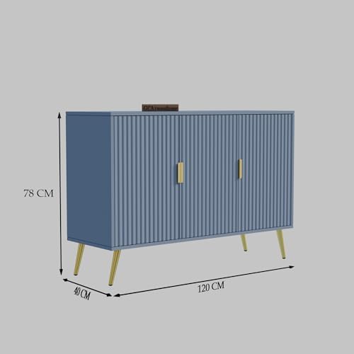 Image of Wooden Sideboard Cabinet for Living Room | Side Board with 3 Doors Cabinet Storage for Dining, Drawing and Home Office | HDMR Premium Wood & Iron | Dark Grey & Golden