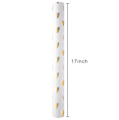 MAYPLUSS Foil Hearts Wrapping Paper Roll - 17 Inch X 33 Feet - Luxury Metallic Golden Heart Design Holiday Gift Wrap Present Paper for Valentine’s Day, Birthdays, Wedding, Anniversaries