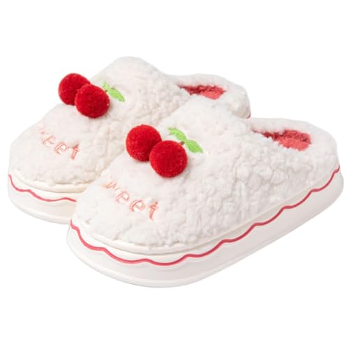 UNICOLD Fuzzy Fluffy Cute Strawberry House Slippers For Women, Comfy Memory Foam Cloudy Soft Warm Slippers Indoor Outdoor In Winter