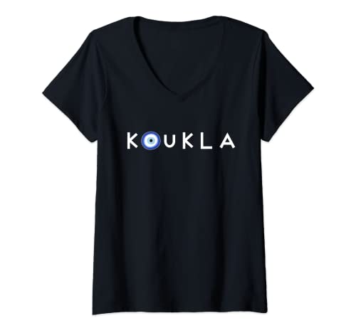 Womens Greek Koukla Evil Eye Greek Pride Greek Woman Girl Greece V-Neck T-Shirt