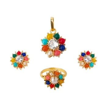Bhumi Creation Fashions Pure AD Nine Rattan with earrings and rings Pendant set for Women and girls Multi Color Pendant set (Pack of 1) (B0BRPY2HG1) Amazon Price History, Amazon Price Tracker