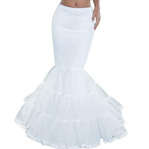 BUIDI Femmes Couches Jupon Queue de Poisson sous-Jupe sans Cerceau Tulle mariée Crinoline Slip Femmes Jupon Blanc