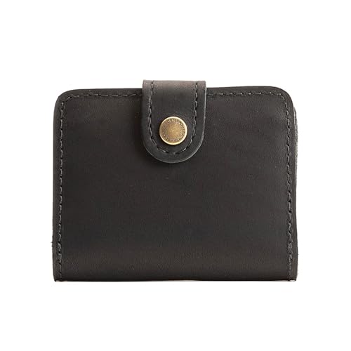 Image of Portland Leather Goods Women's Mini Bifold Wallet - Slim, Palm-Sized Design with Secure Snap Closure, 2 Card Slots, 2 Cash Slots & Zippered Coin Pocket - Black